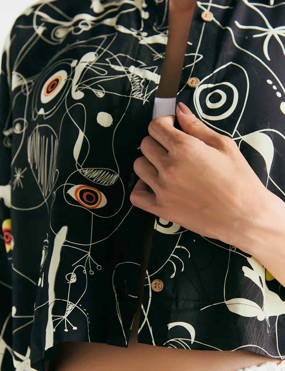Camisa Oversize Ferra negro + crudo Mujer - miniatura 4