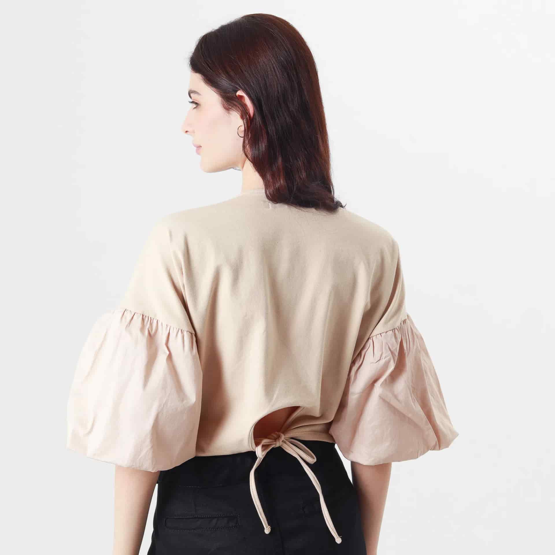 Camiseta crop ancha cuello redondo manga 3/4 para anudar en cintura - miniatura 9