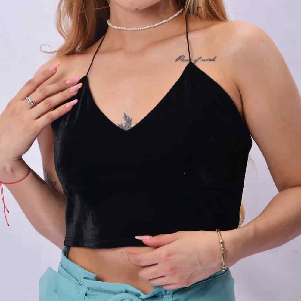 Crop Top Velvet Largo Negro - miniatura 2