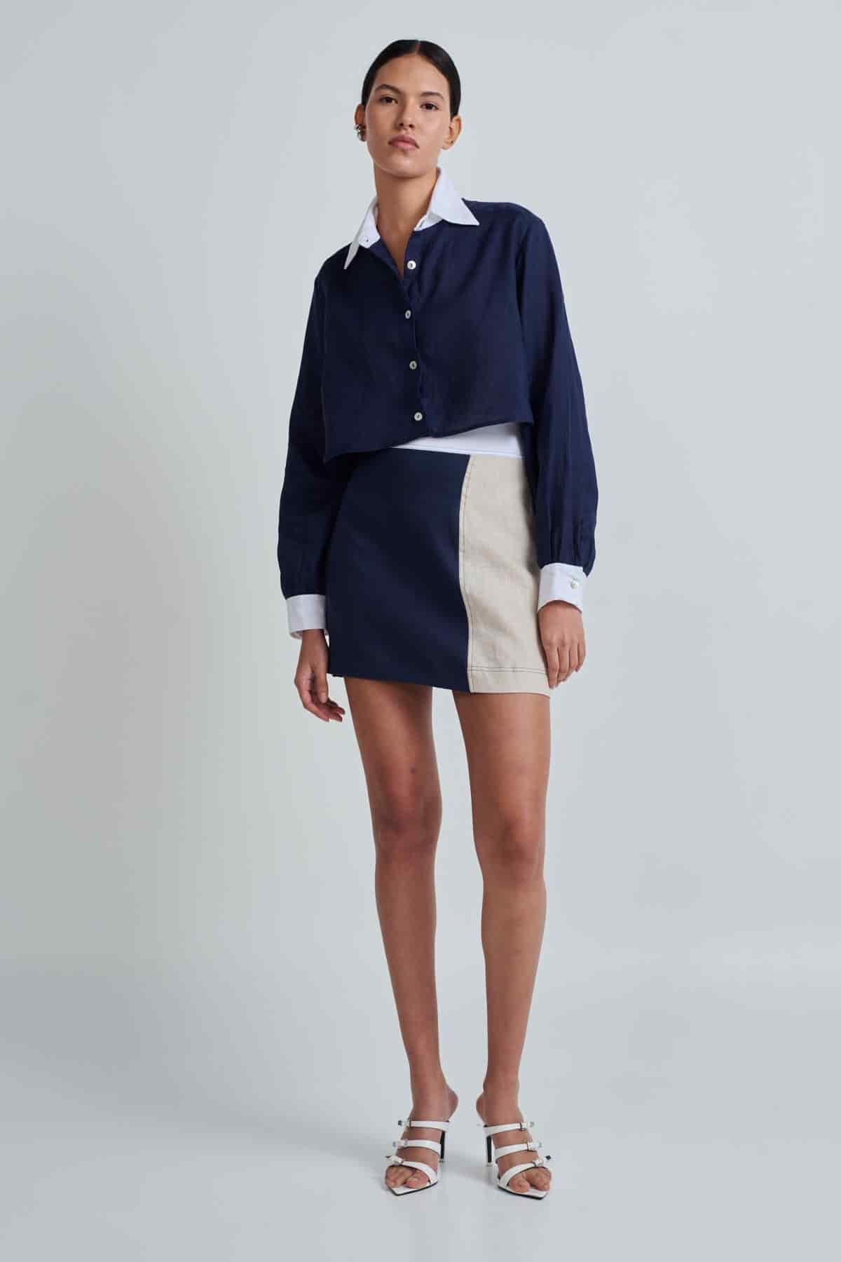 VOULA SKIRT WHITE/NAVY/NATURAL - miniatura 1