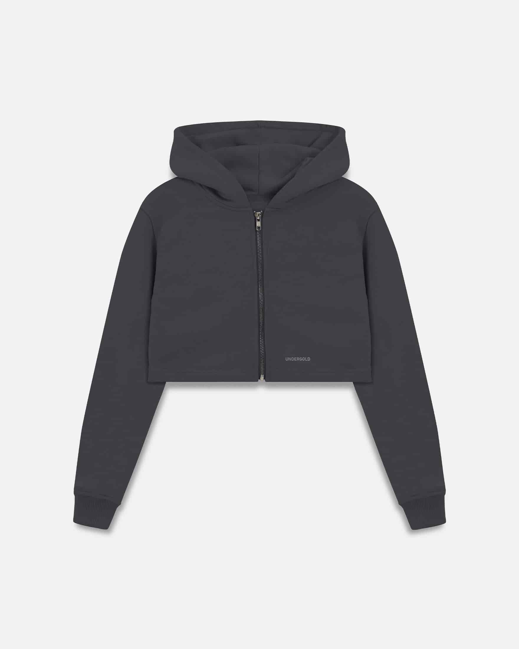 Line Basic Slim Fit Zip Up Cropped Hoodie Dark Gray - miniatura 1