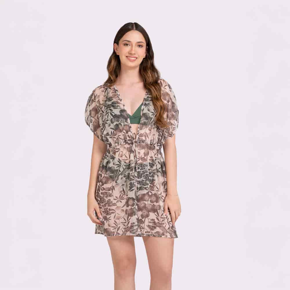 Pareo Kimono Estampado Botánico Tela Ligera - miniatura 1