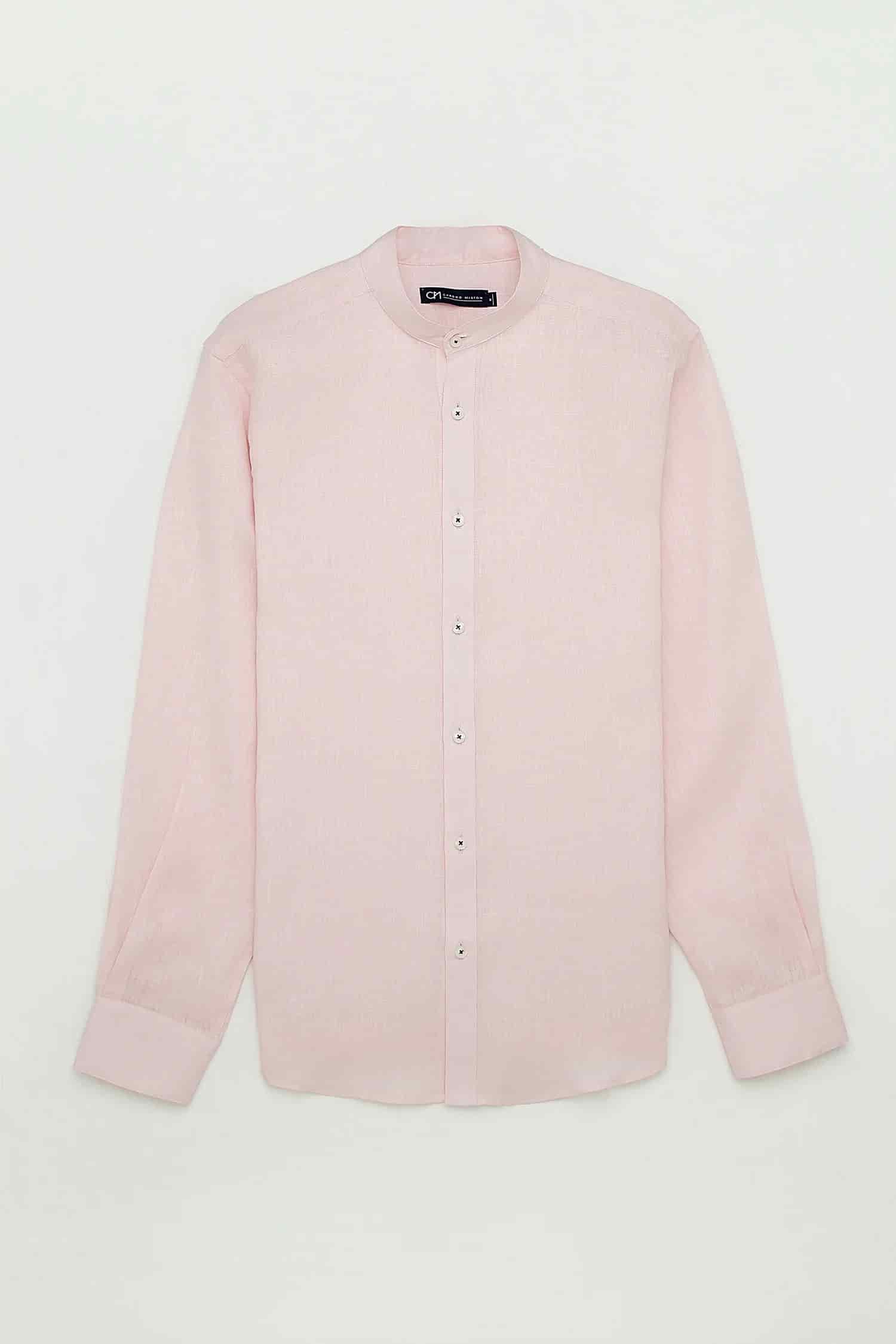 Camisa Cuello Mao Lino Rosa Bebé - miniatura 1