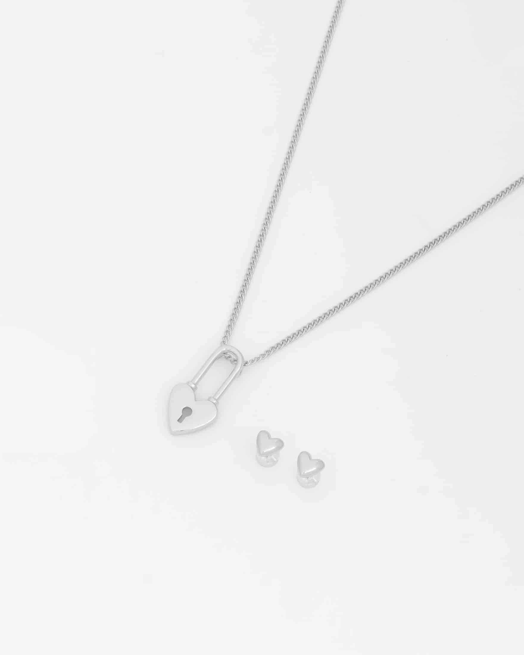 Collar Corazón Candado + Aretes - miniatura 3