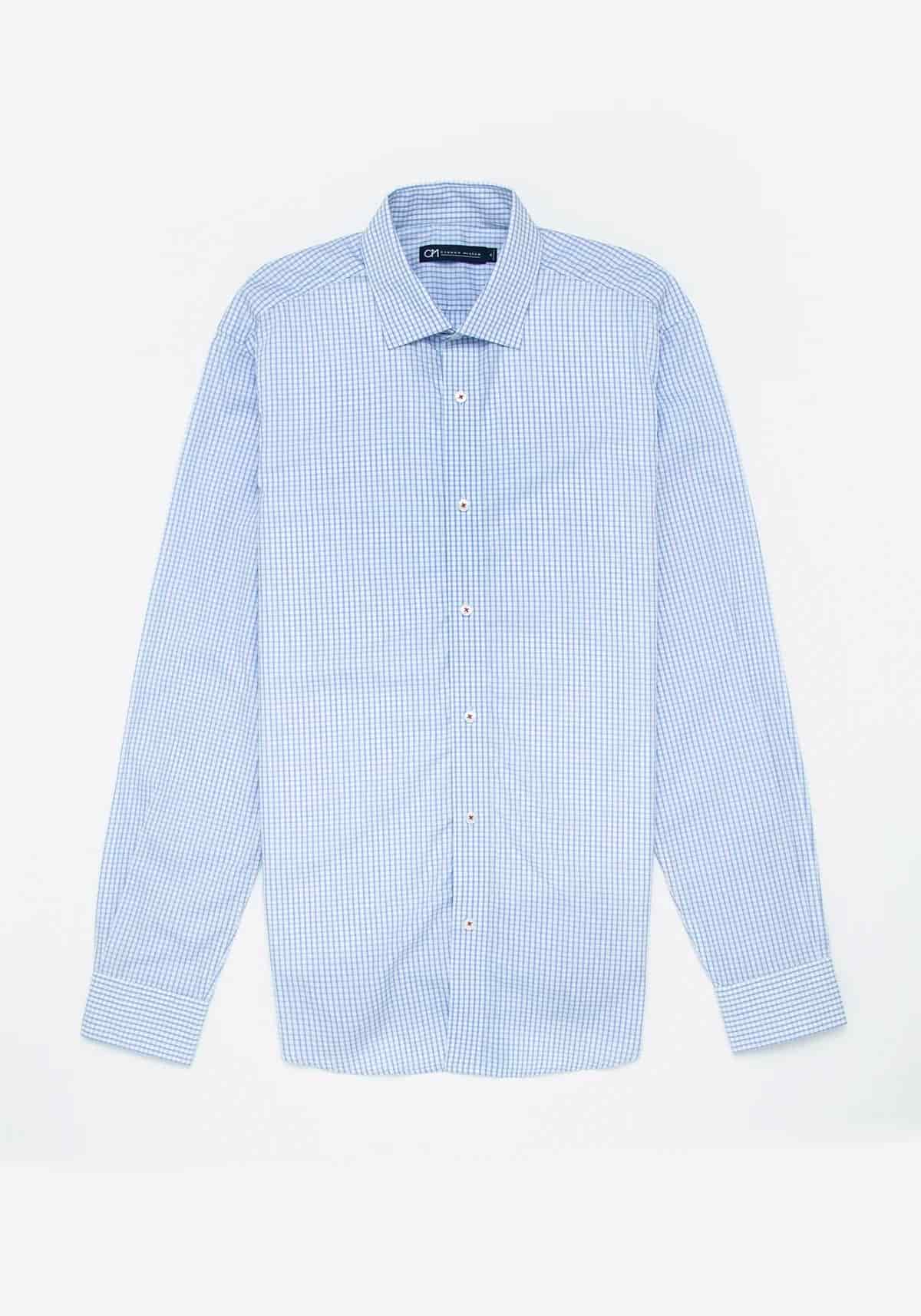Camisa Popelín Cuadro Ventana Algodón Azul Claro - miniatura 1