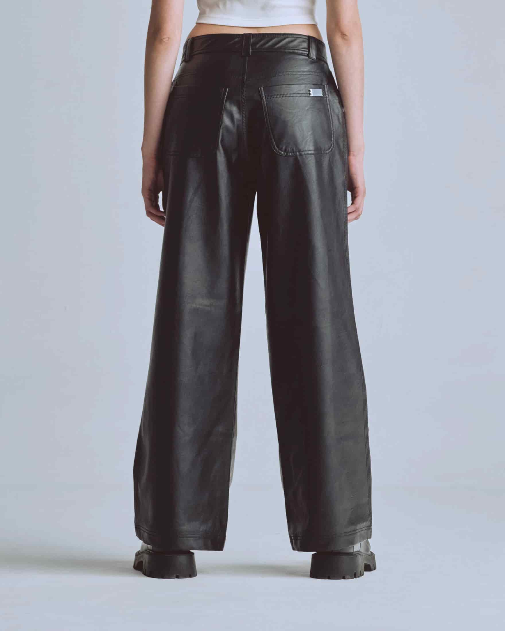 W Capsule Basic Pleather Wide Jeans Black - miniatura 7