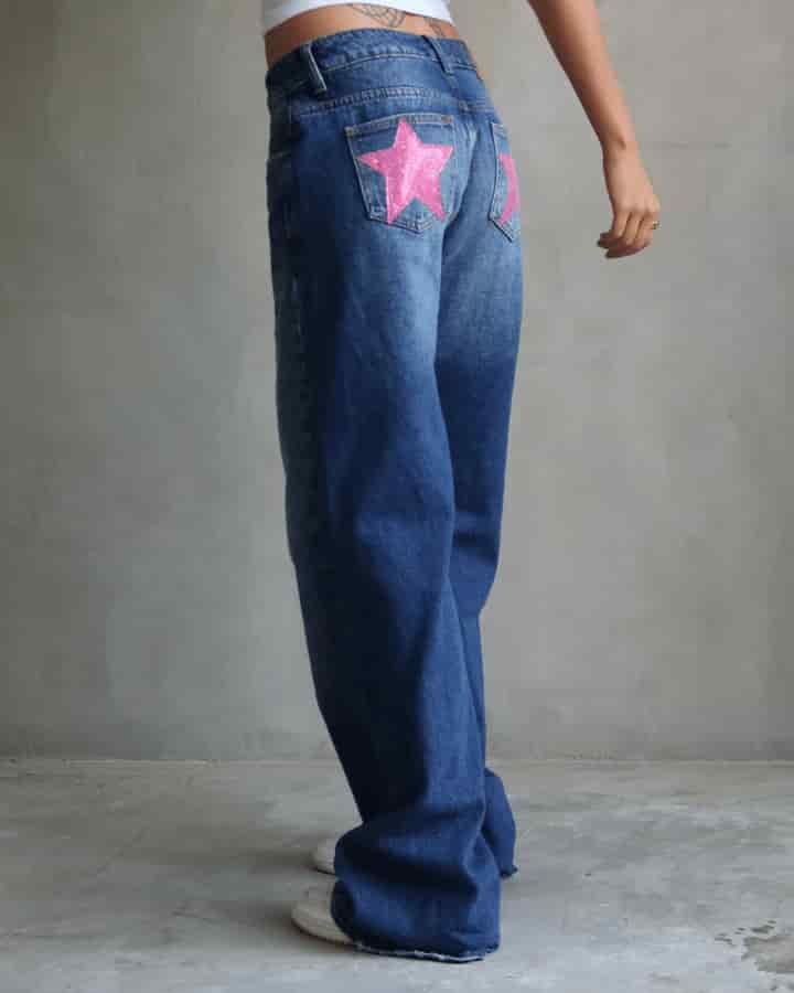 JEAN RELAXED FIT GLITTER STARS BLUE WASHED AZUL - miniatura 6