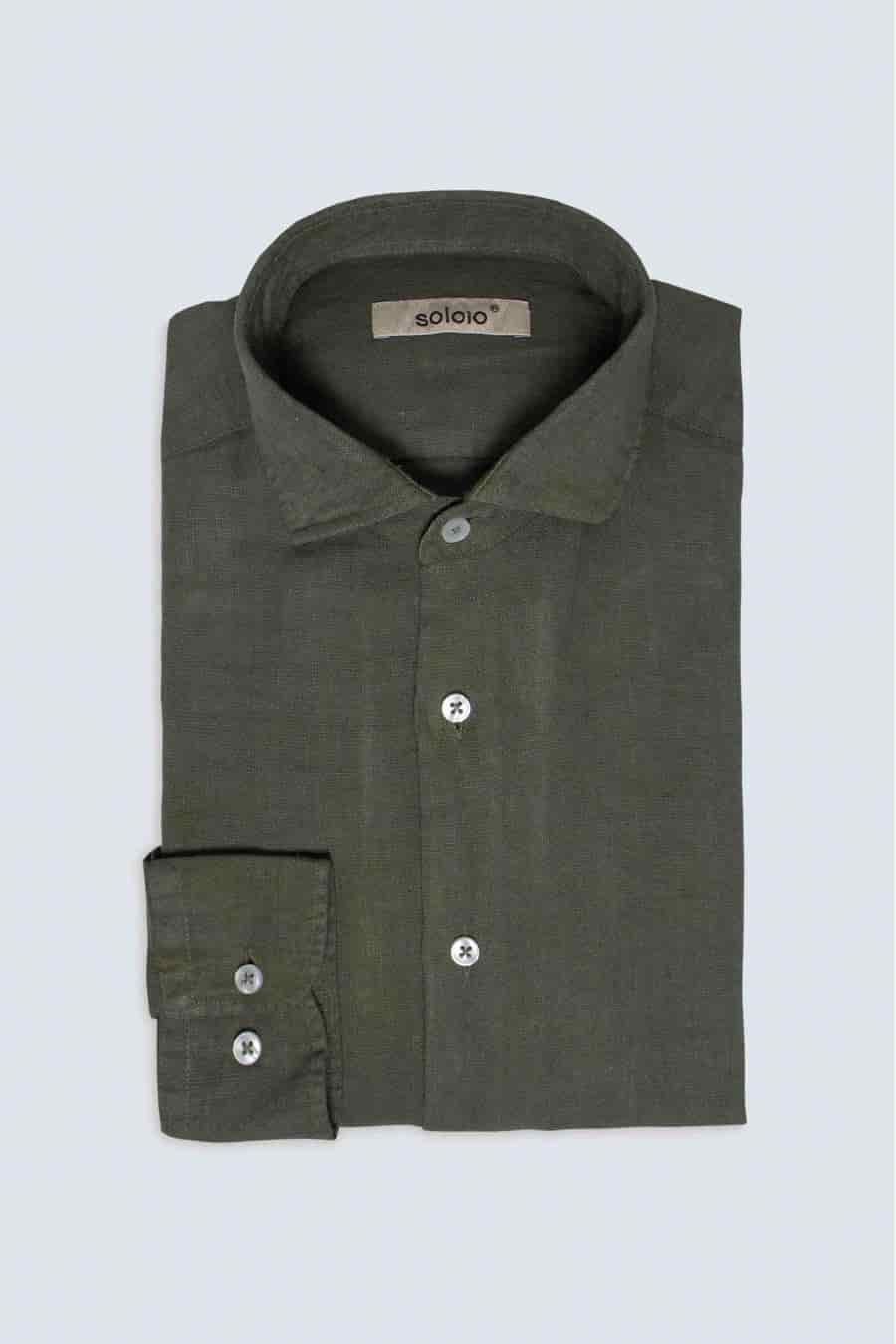 Men's linen shirt military green - miniatura 7
