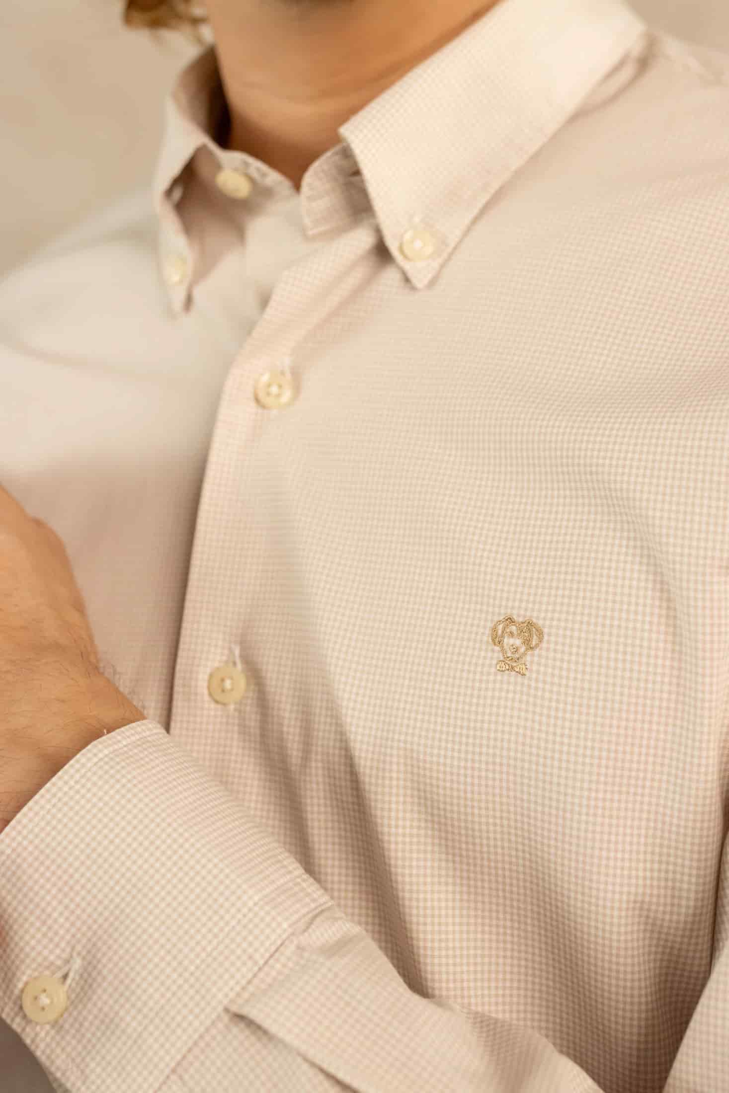 Camisa Antimanchas Popelina Cuadros Pequeños Beige - miniatura 4