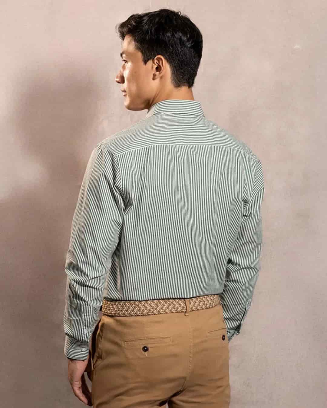 Camisa Antimanchas Popelina Rayas Verde Oscuro Logo Combinado - miniatura 12