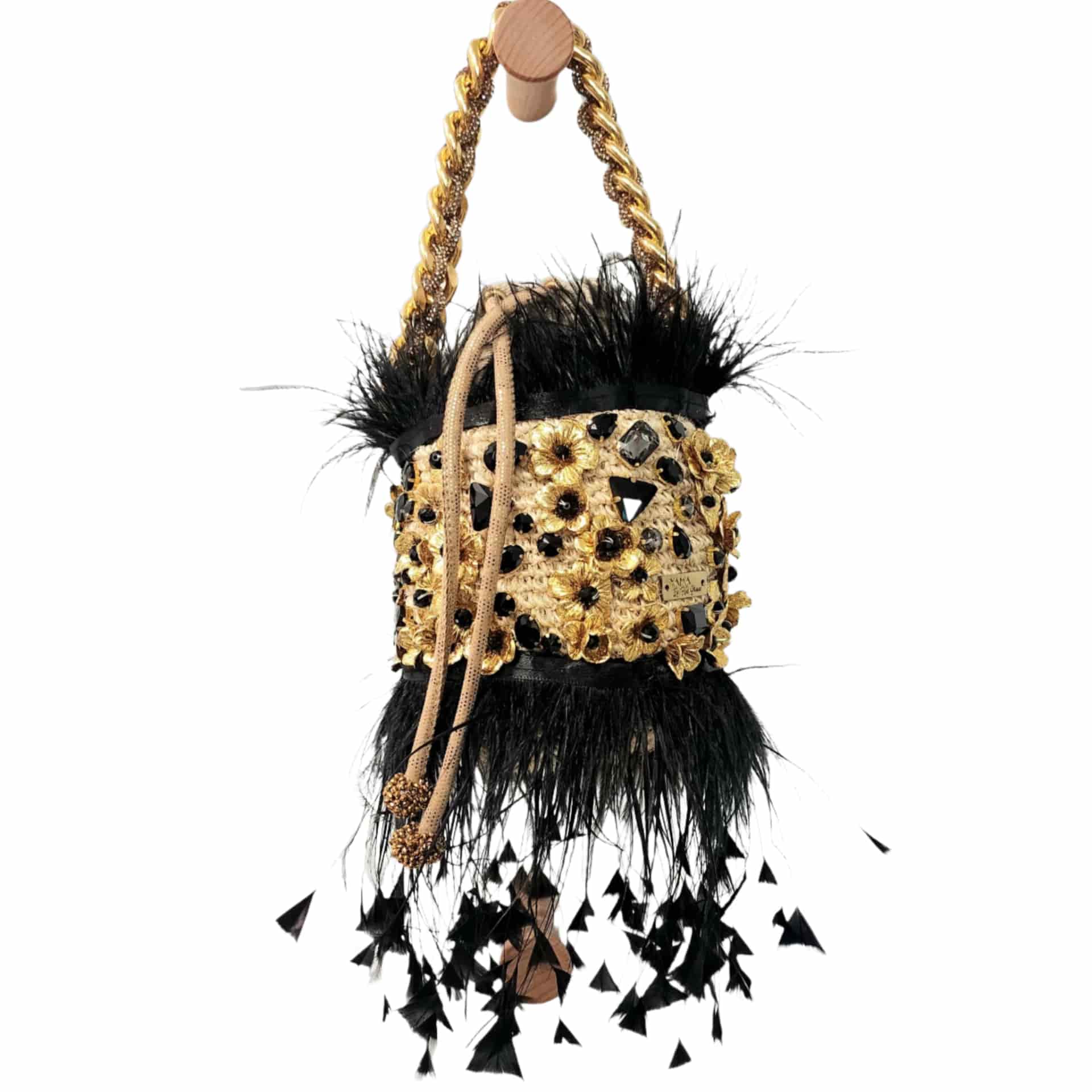 Minaudière Gold & Black Feather Bag - miniatura 1