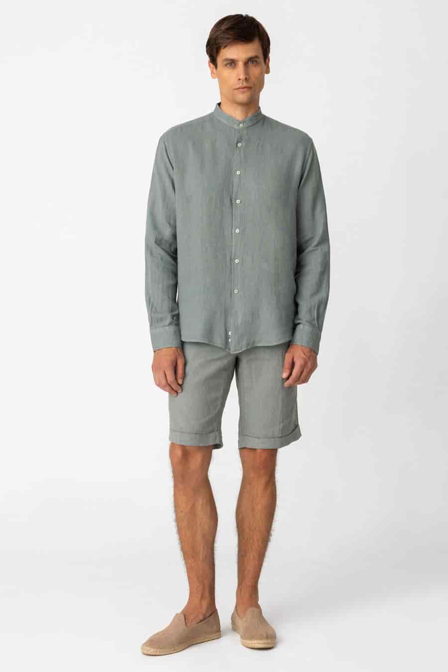 Men's linen shirt mao gray basic - miniatura 1