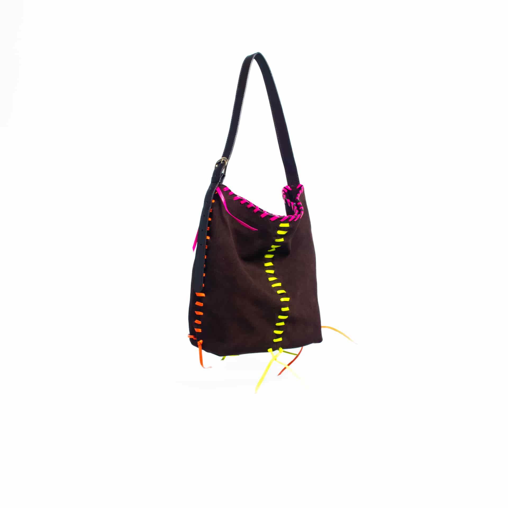 PIÑATA BAG - chocolate x cintas en cuero neón - miniatura 1