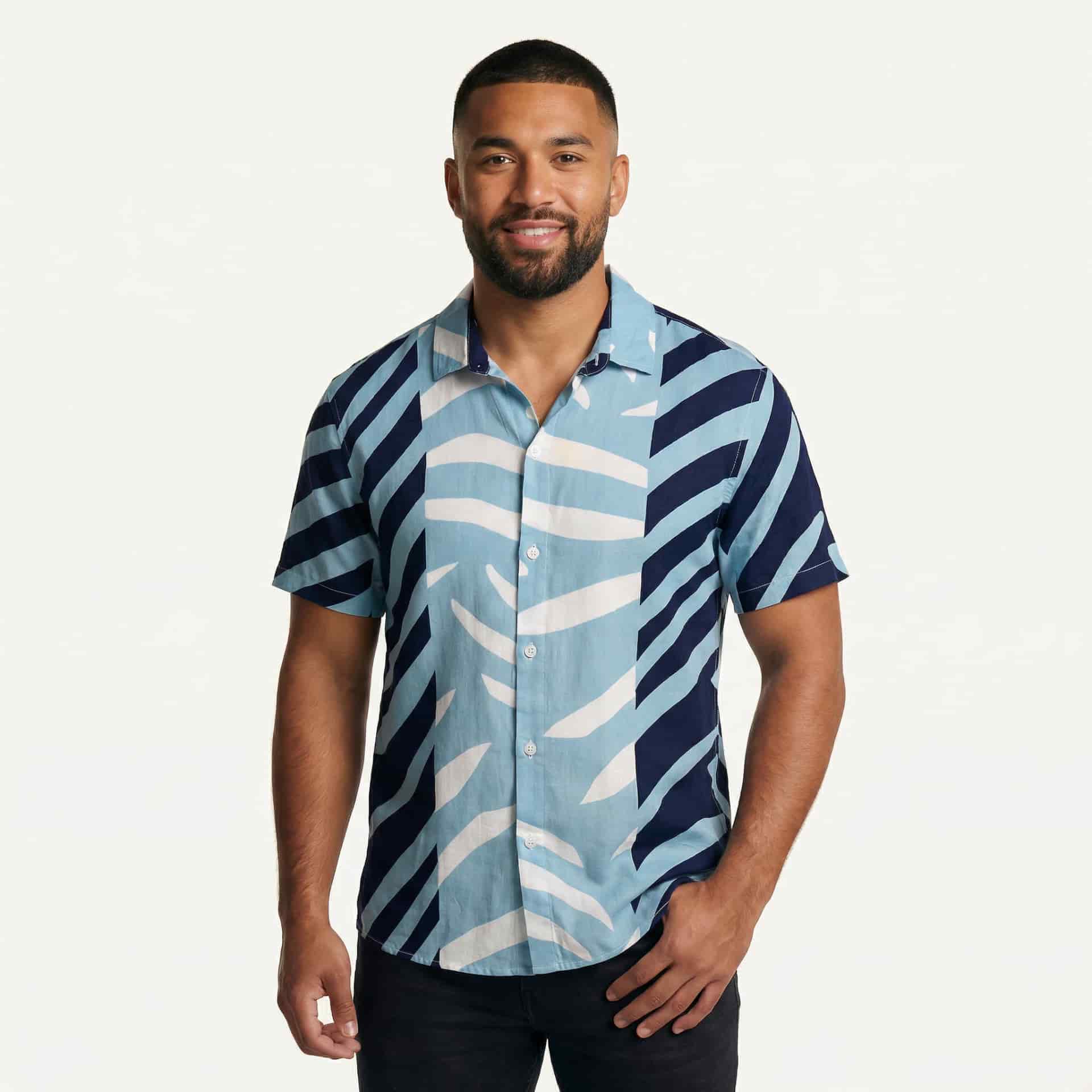 Camisa Cuello Clasico Estampada Azul JO022 - miniatura 3