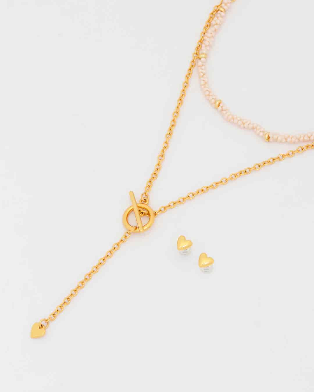 Set X2 Collar Corbatín Corazón Candado + Aretes - miniatura 2