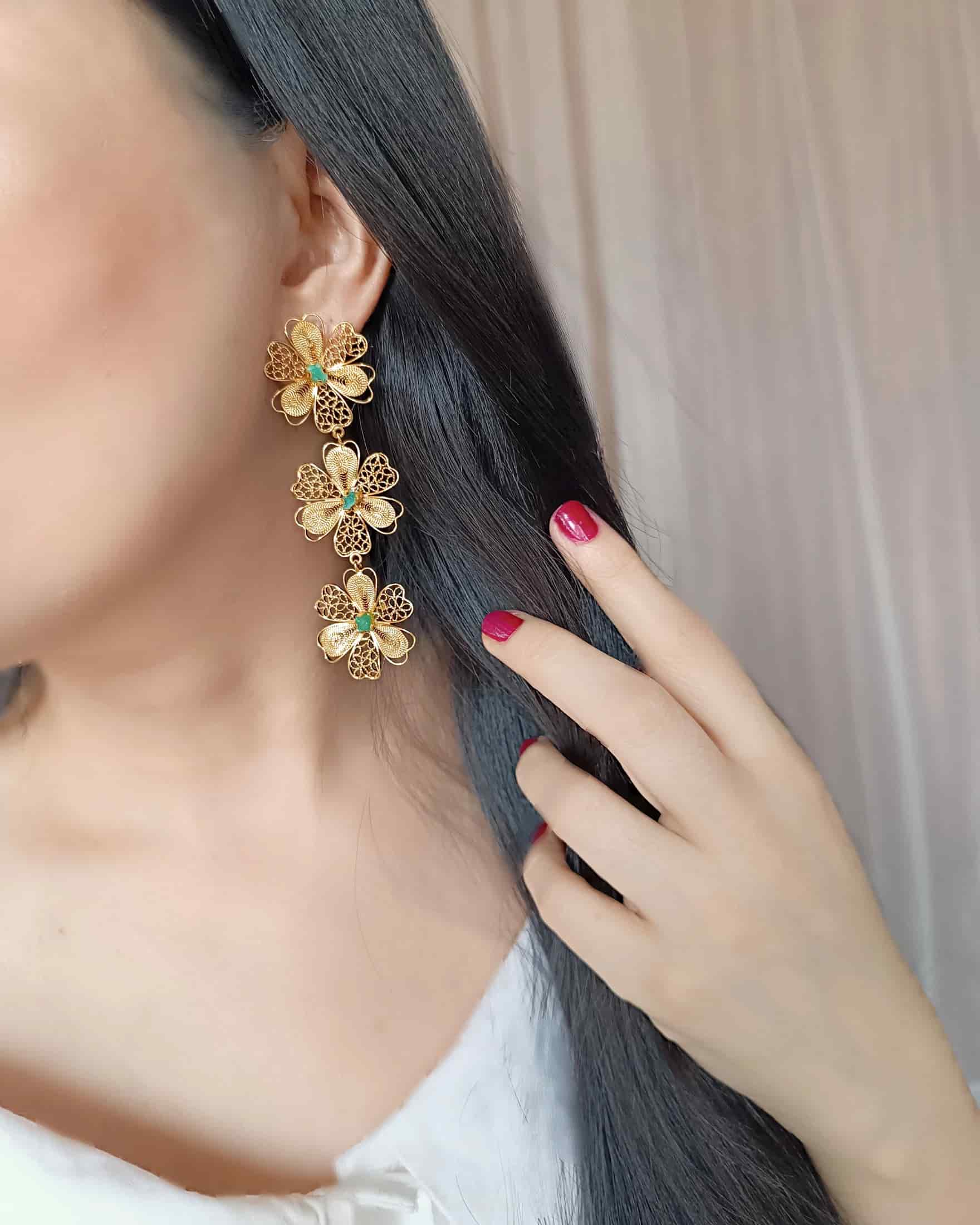 Aretes triple flor Carmelita - miniatura 4