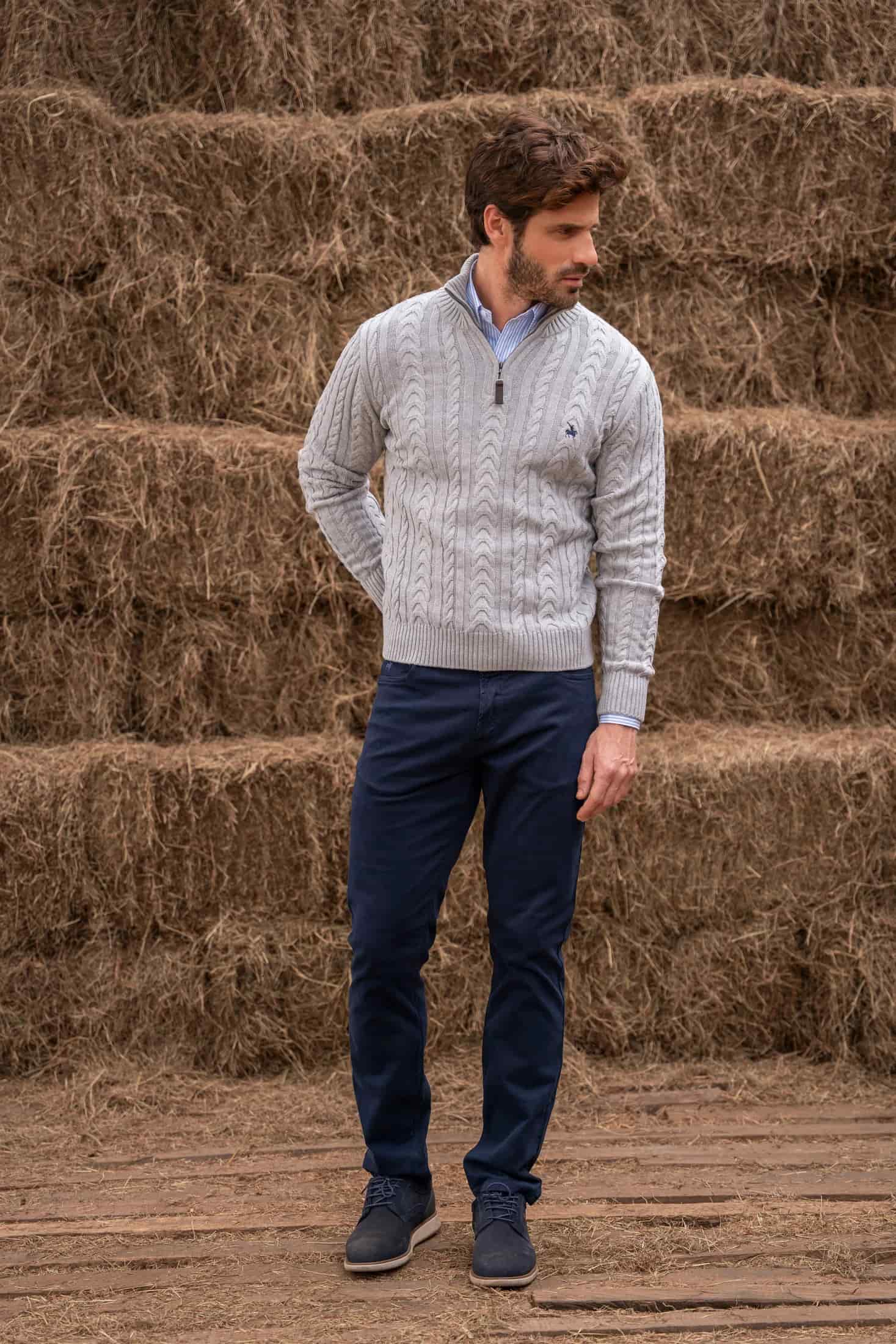 Suéter Halfzip Trenzado Rib Hombre Gris Claro - miniatura 4