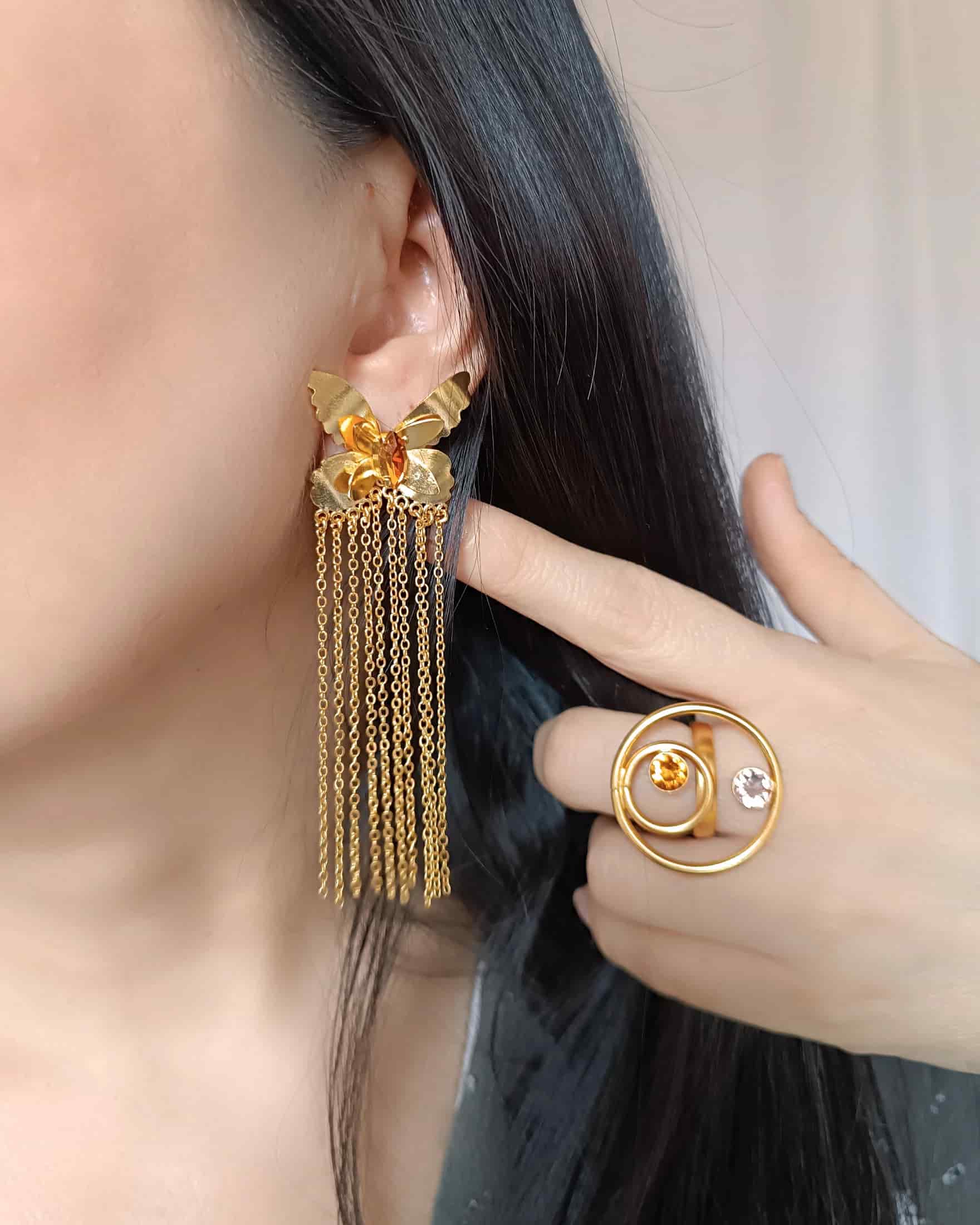 Aretes Mariposas y cristal - miniatura 3