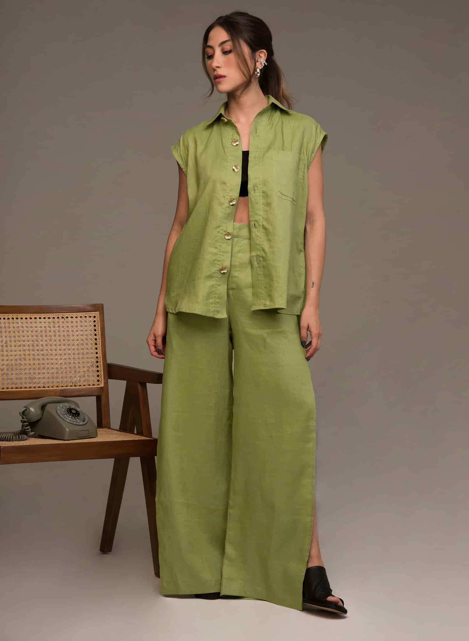 Pantalón Vere de Lino - Verde pistacho - miniatura 4