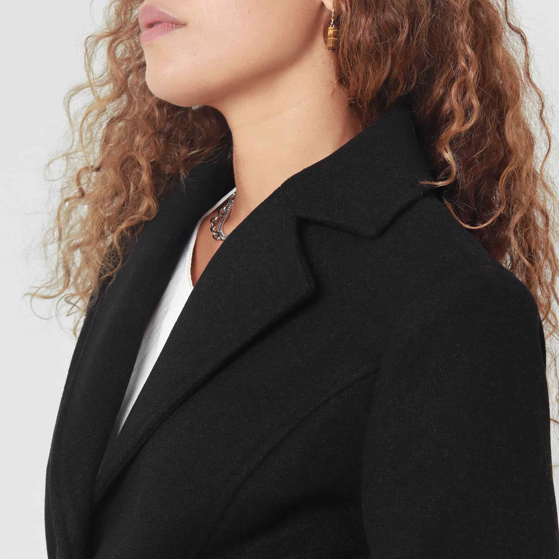 Chaqueta abrigo manga larga cuello solapa con lazo - miniatura 17