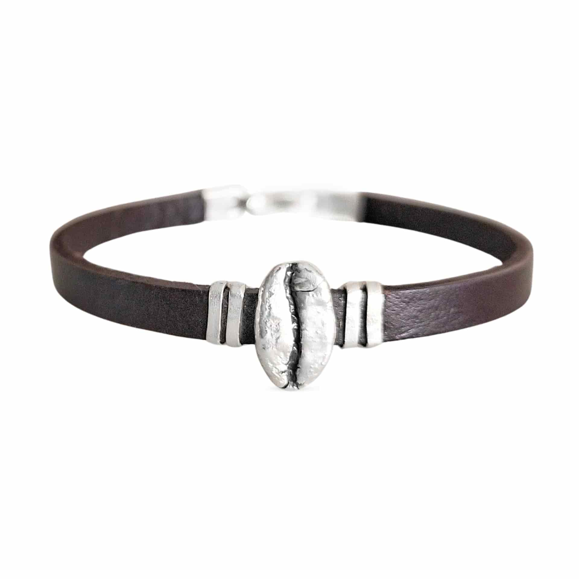 Pulsera Café Gesha en plata envejecida con cuero plano - miniatura 1