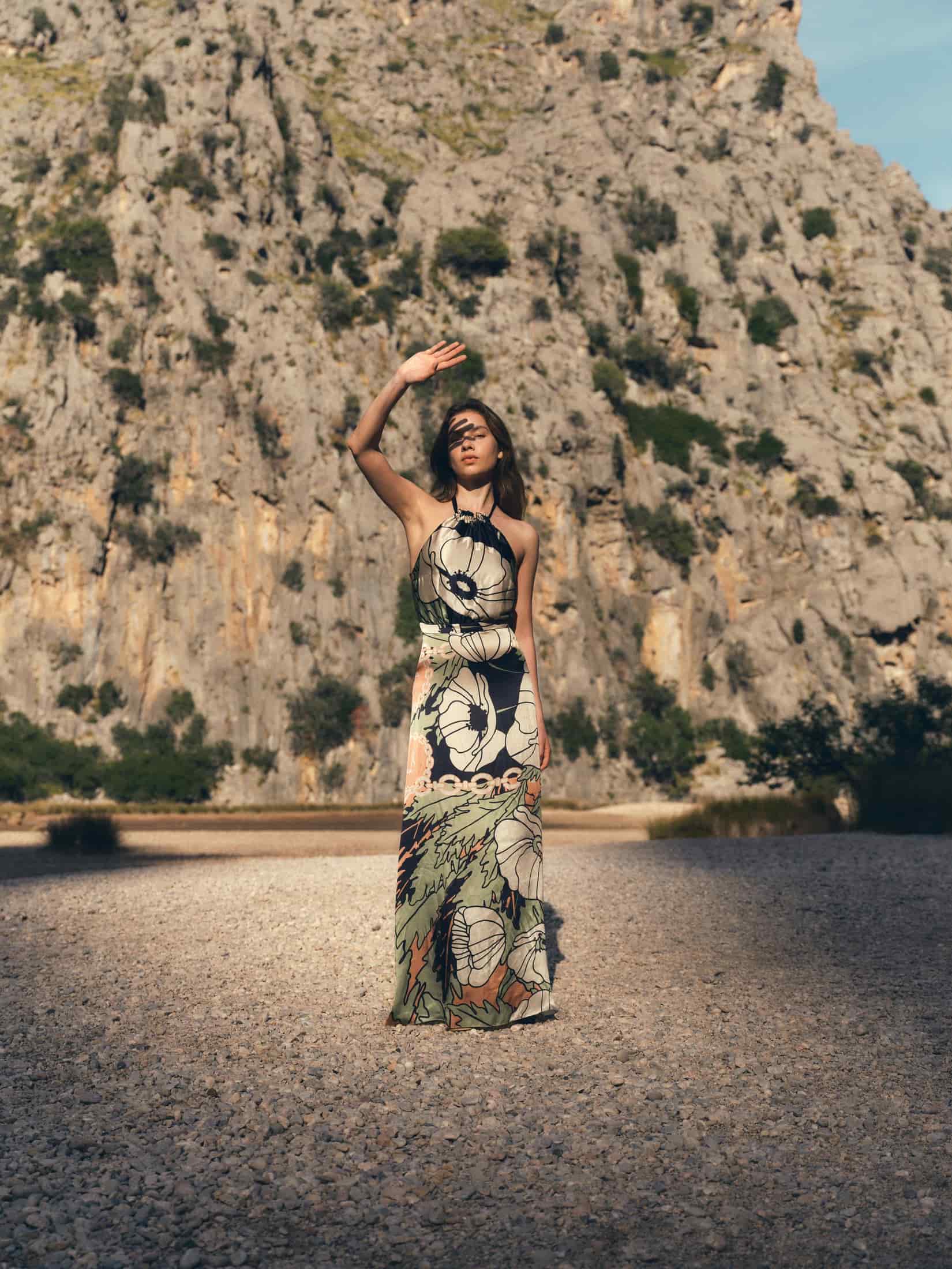 Magdalena Satin Silk Maxi Dress / Sage Gladiolos Garden - miniatura 1