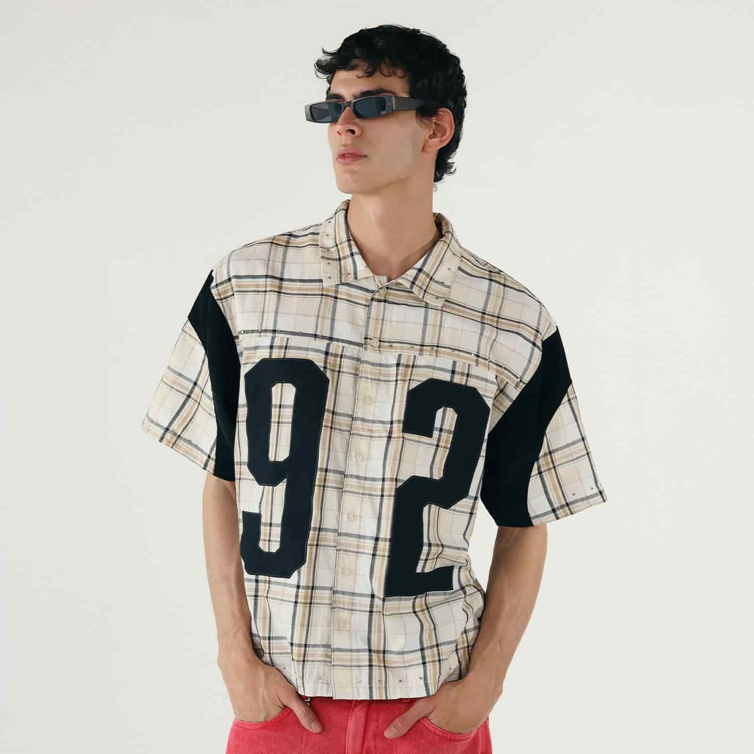 Plaid Button-Up Jersey - Cream - miniatura 2