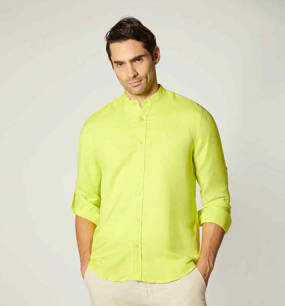 Camisa para hombre en lino cuello nerú m - miniatura 8