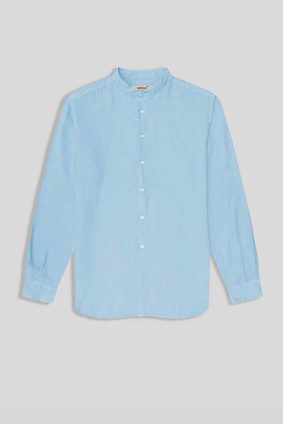 Men's linen shirt mao sky blue - miniatura 2
