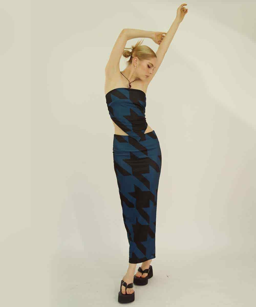 Long Skirt in Midnight Houndstooth - miniatura 2