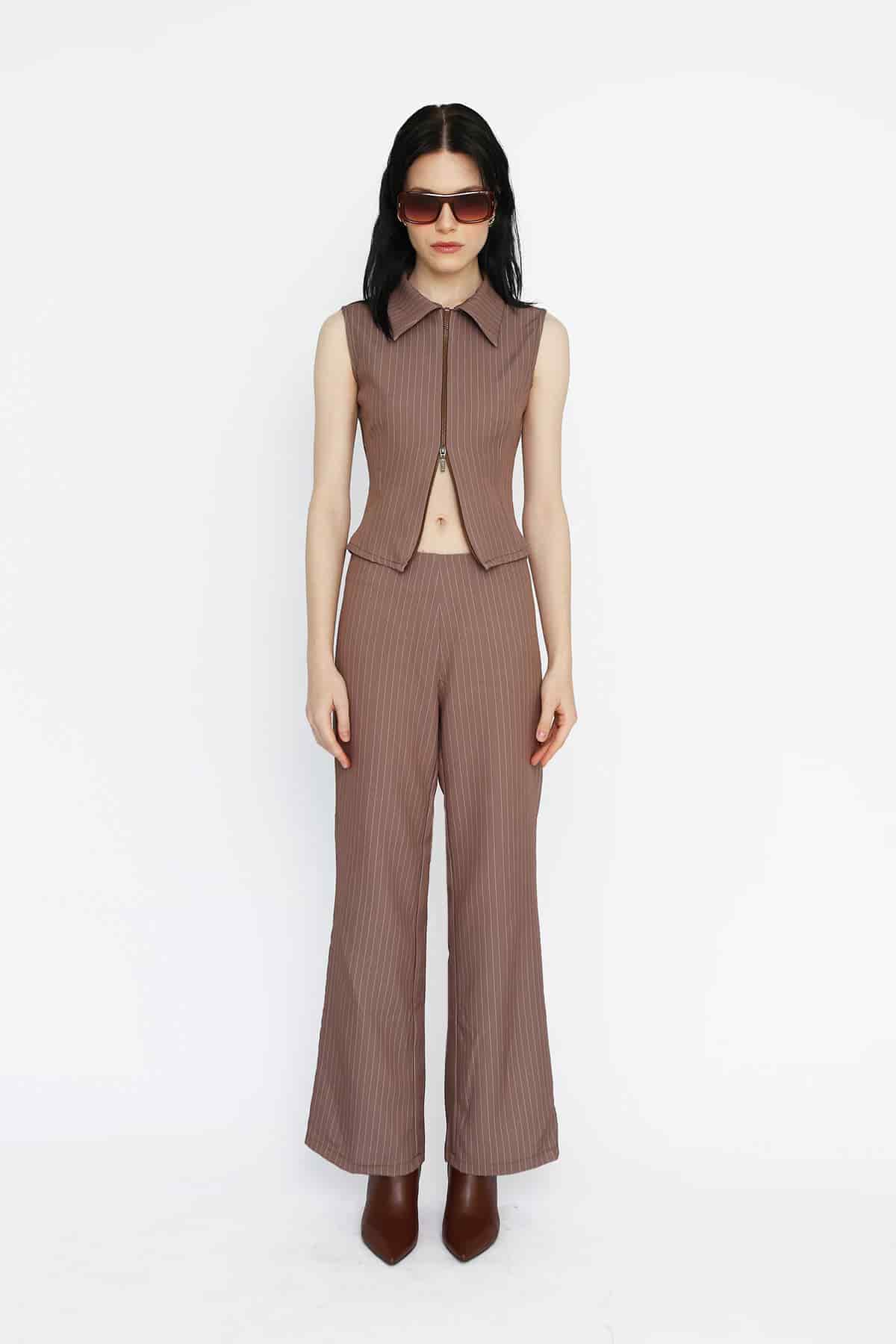 Zip Top in Brown Pinstripe - miniatura 1