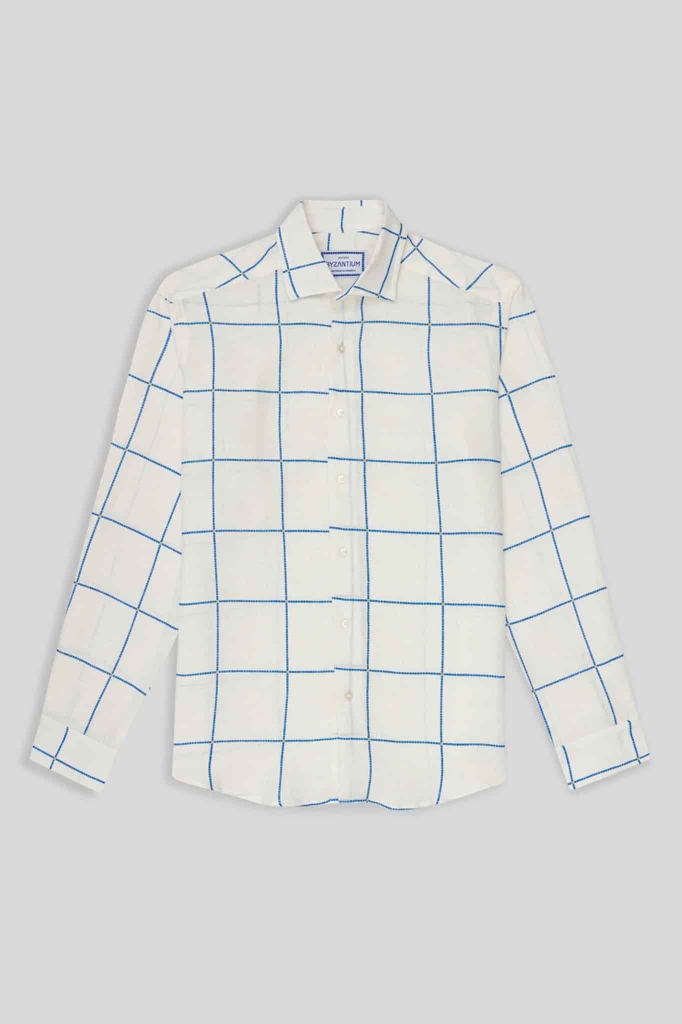 Men's linen shirt blue teselas - miniatura 1