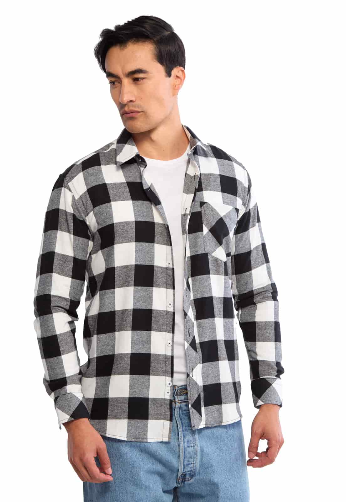 Camisa leñadora blanco con negro - miniatura 1