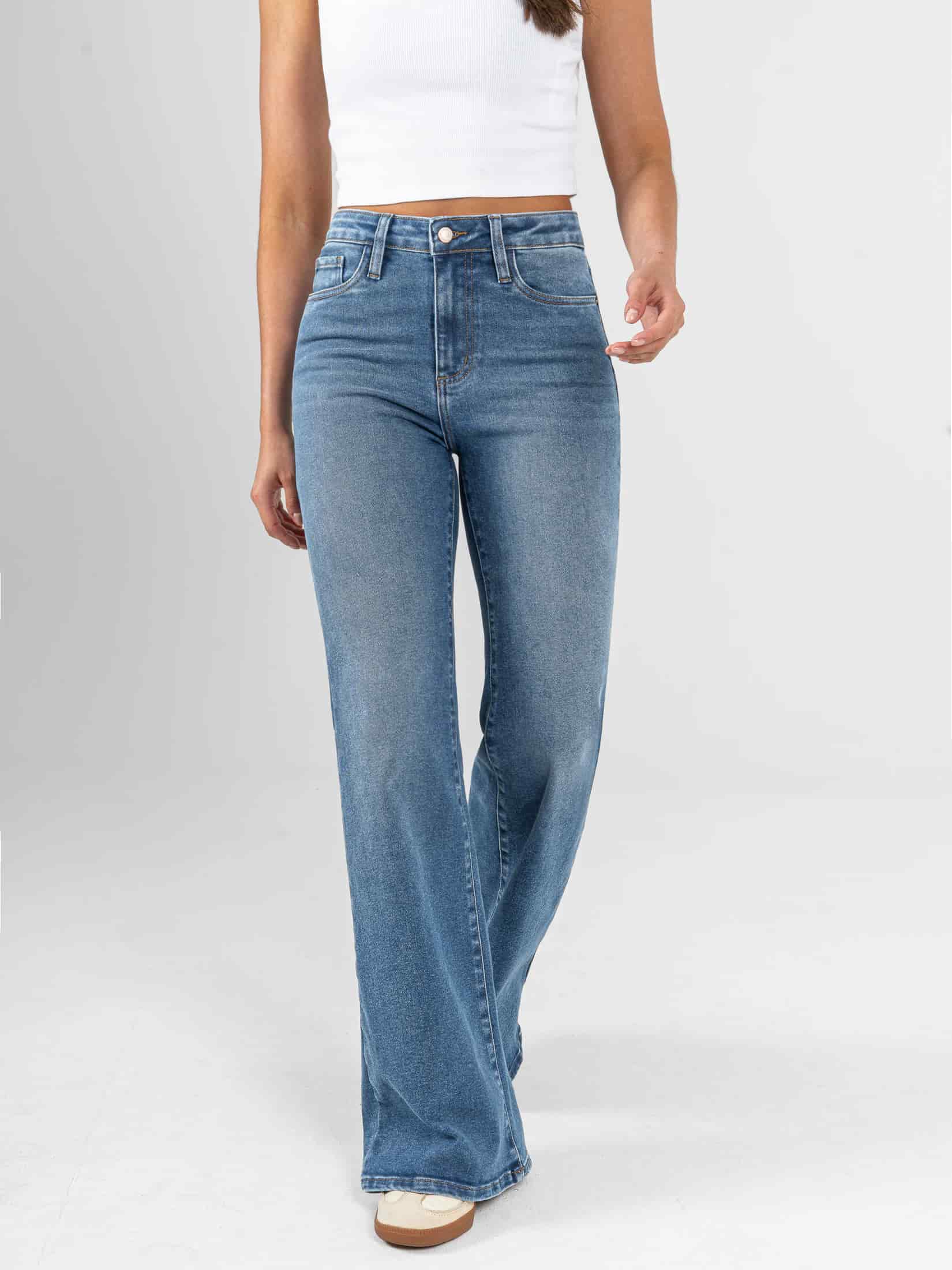 Ref: 066434 Jean flare stretch, bota ancha, tiro alto, tono azul medio - miniatura 3