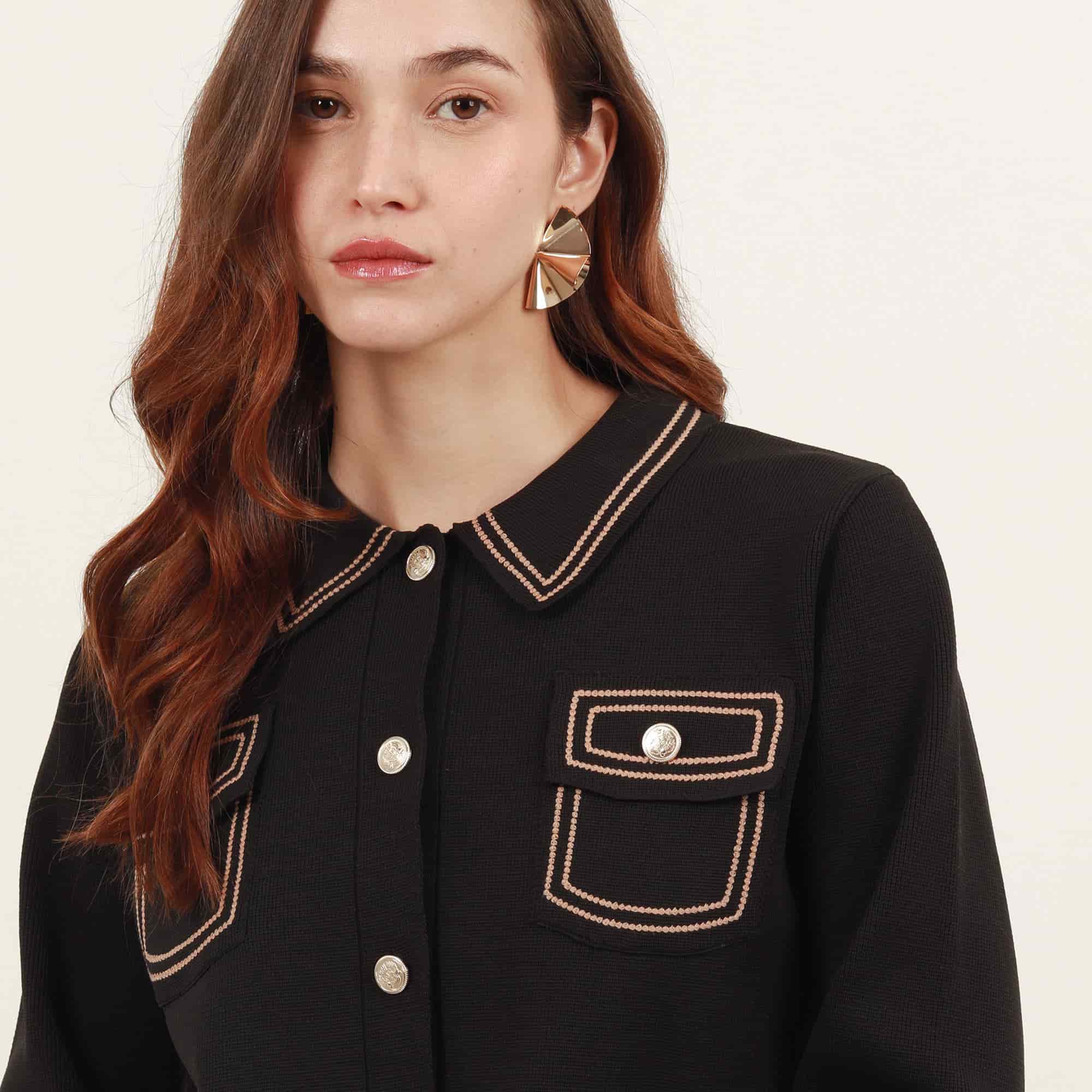 Chaqueta cardigan tejida cuello solapa manga larga - miniatura 3