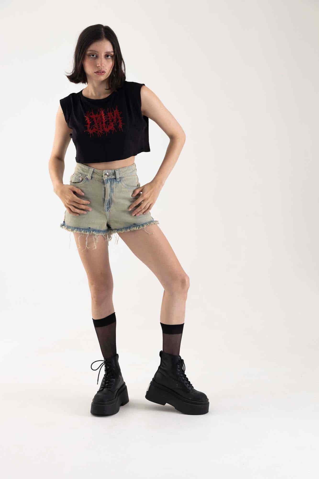 BLACK ACID DENIM SHORT - miniatura 9