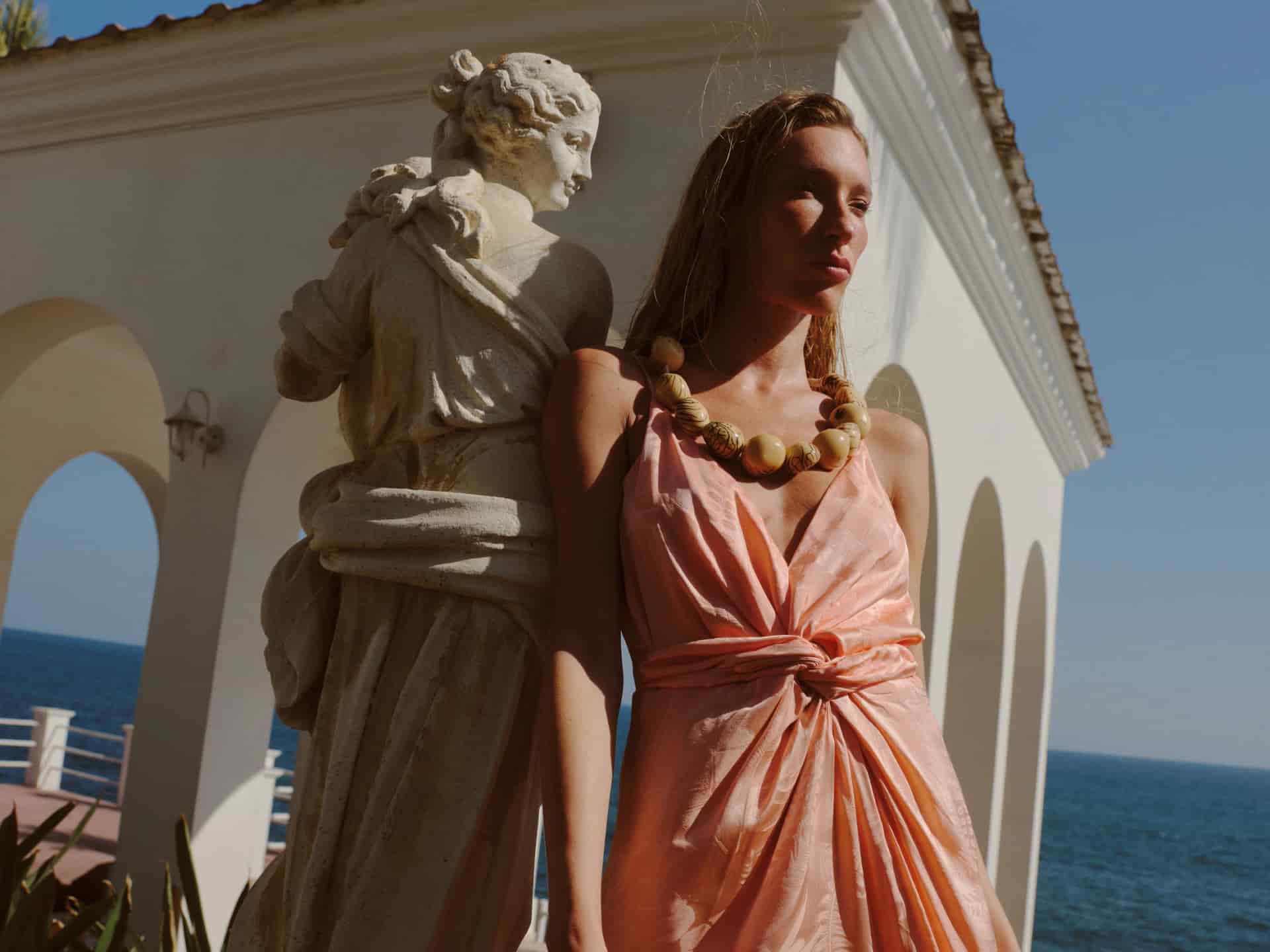 Macarena Silk Jacquard Midi Dress / Peach - miniatura 5