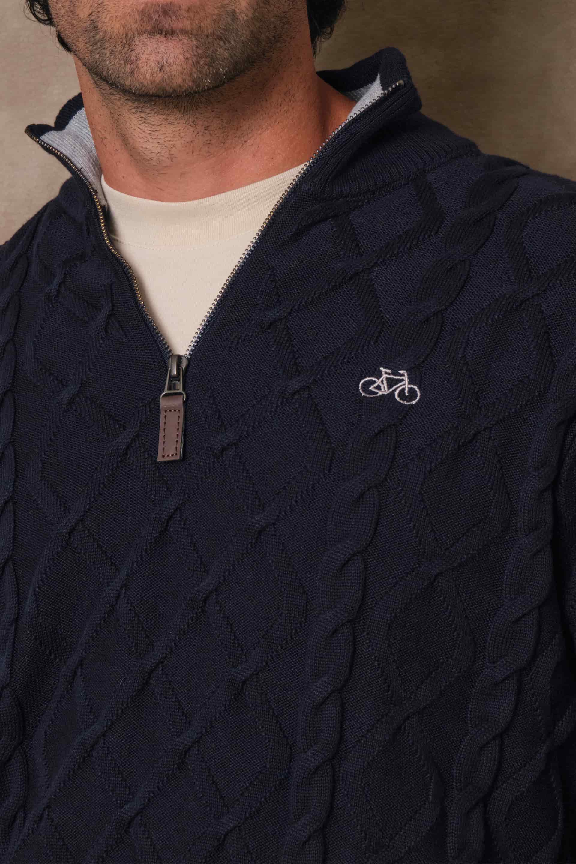 SACO HALF ZIP TRENZADO NAVY - miniatura 3