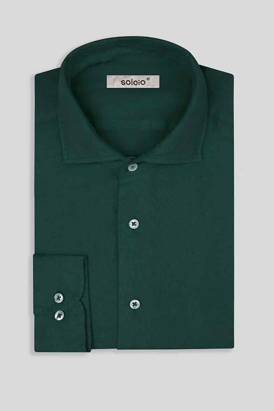 Men's linen shirt dark green - miniatura 13