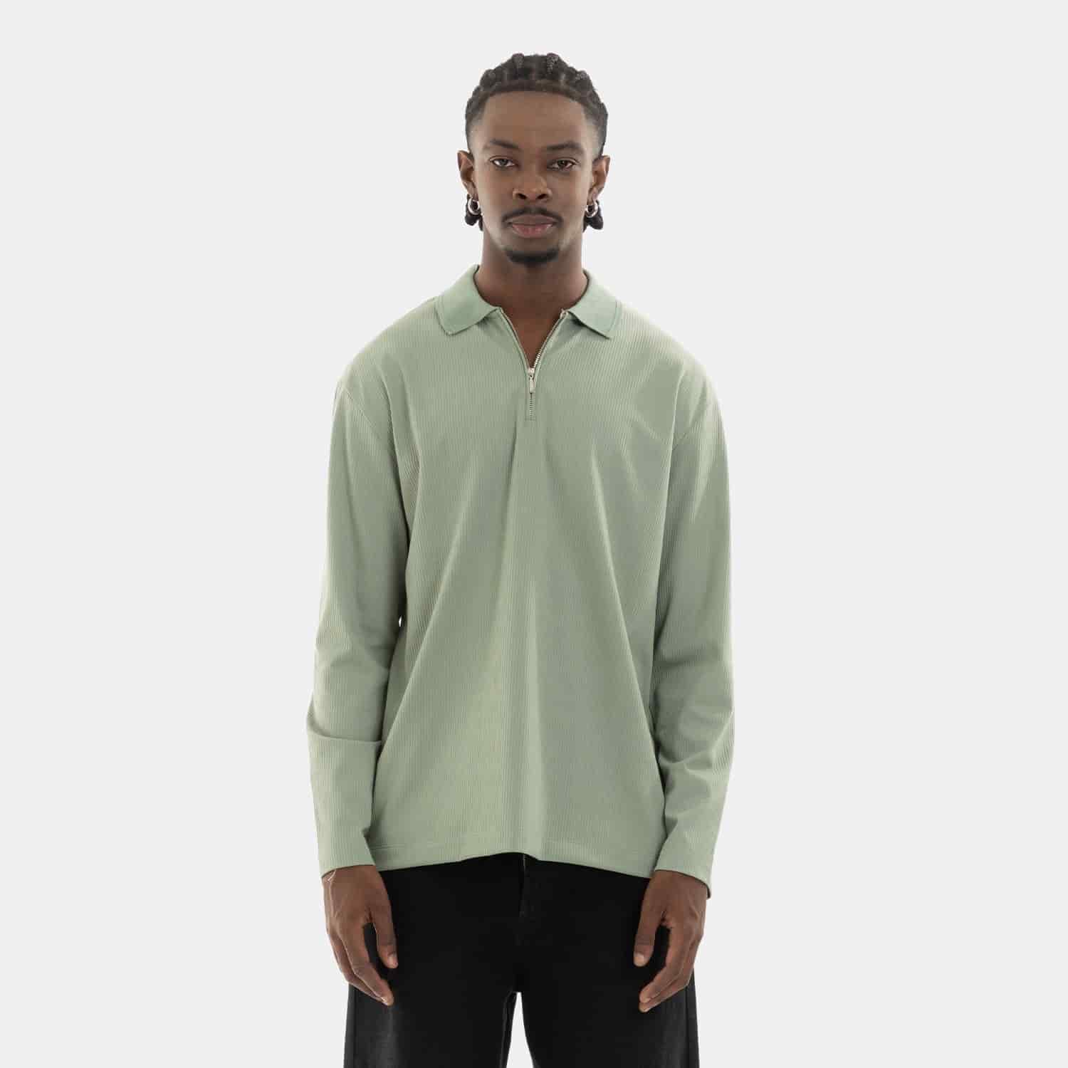 Zip Polo Sweatshirt Green - miniatura 1