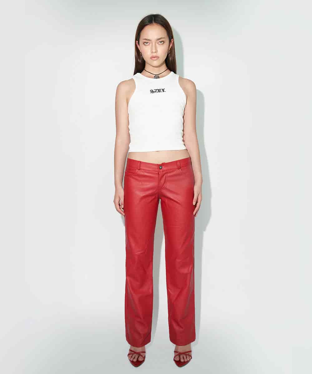 Faux Leather Low Rise Pants In Red - miniatura 2