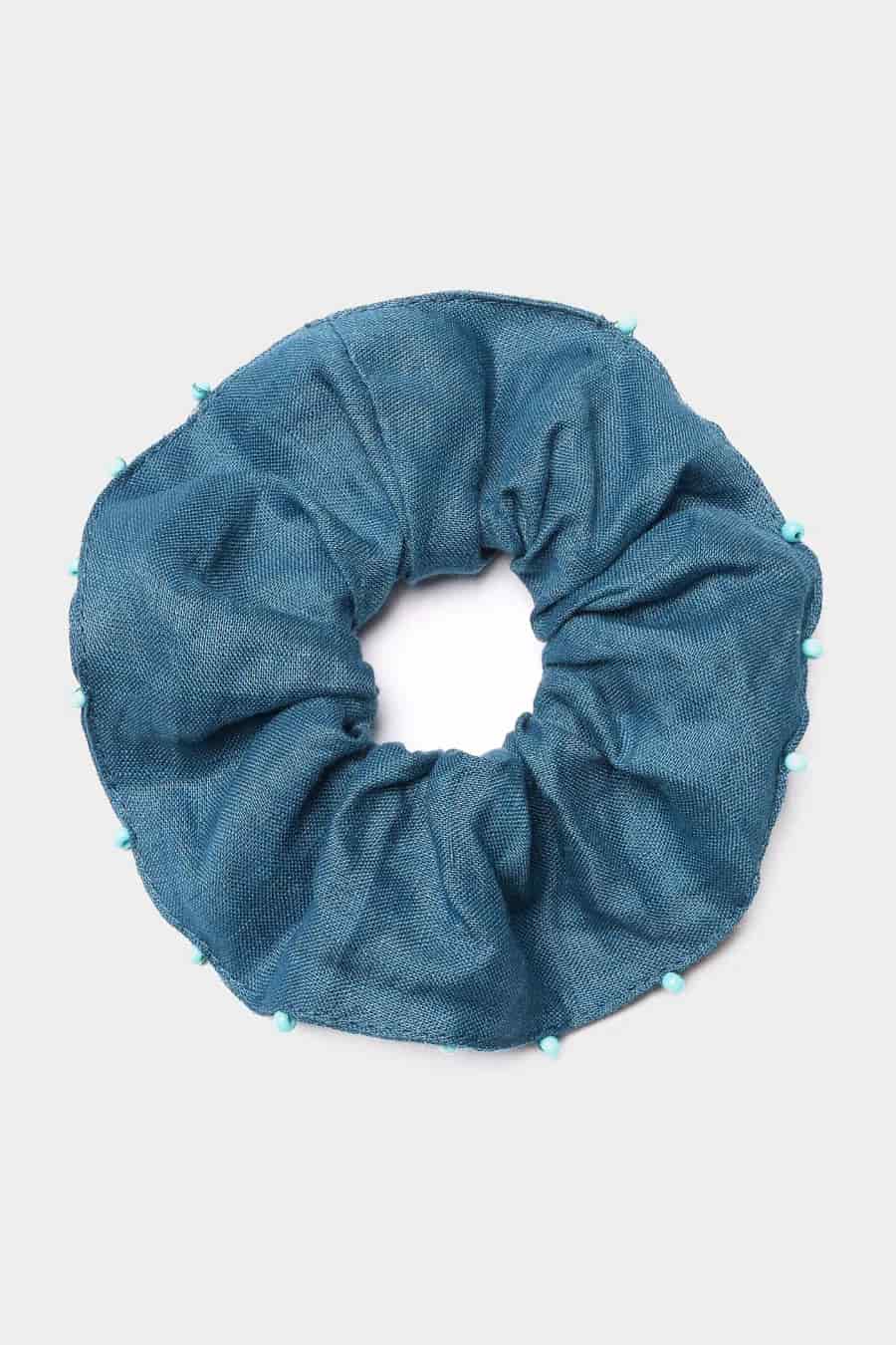 Women's linen blue scrunchie - miniatura 1