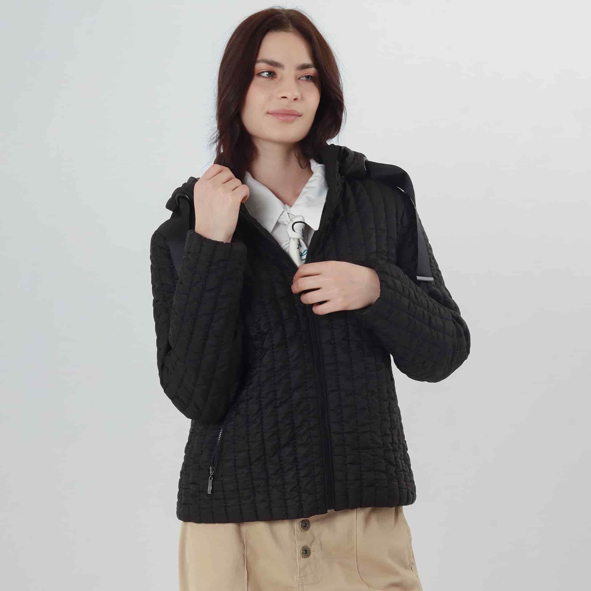 Chaqueta acolchada cuello alto capucha con lazo - miniatura 2