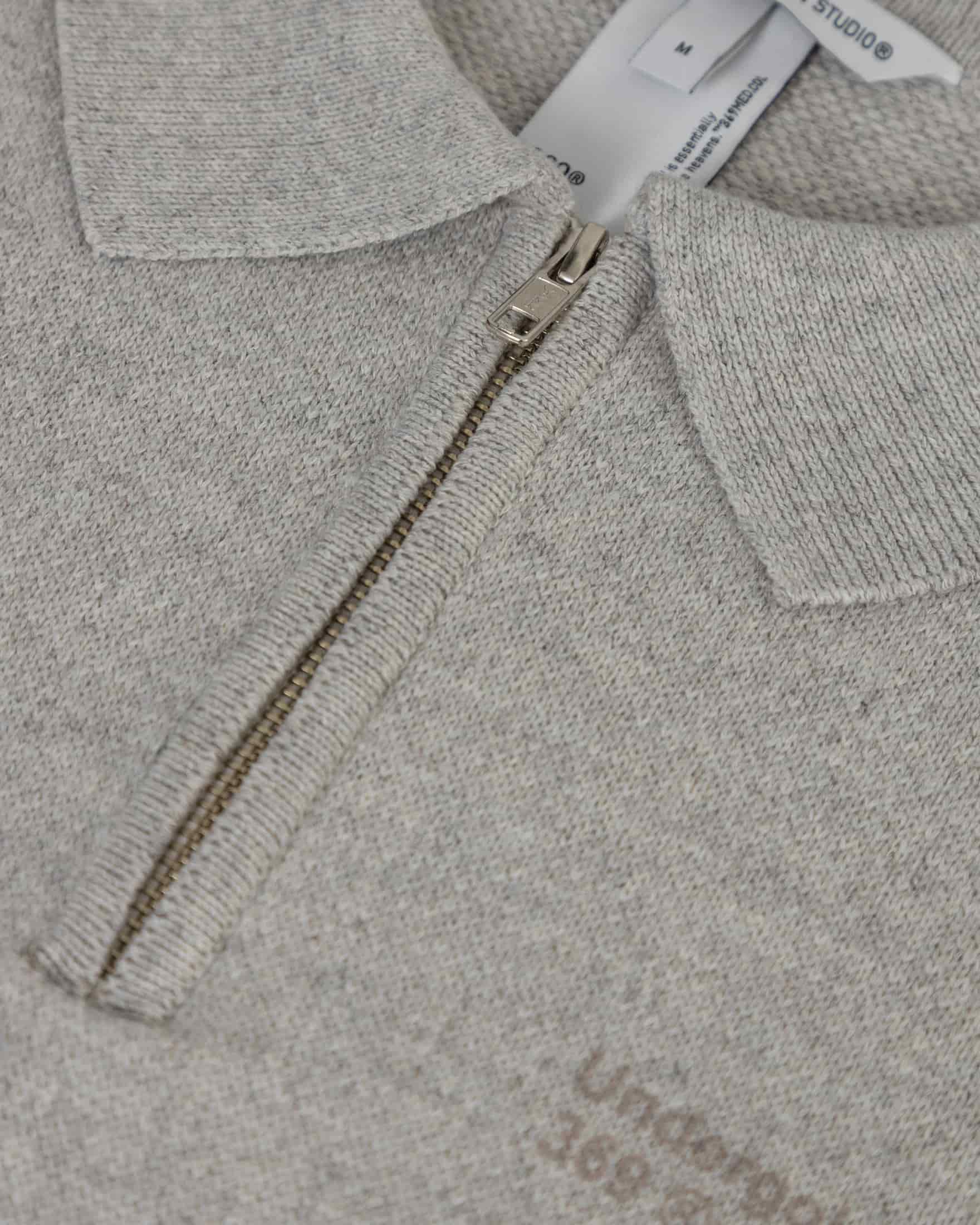 Line Knit Zip Up Long Sleeve Polo Shirt Seed Gray - miniatura 4
