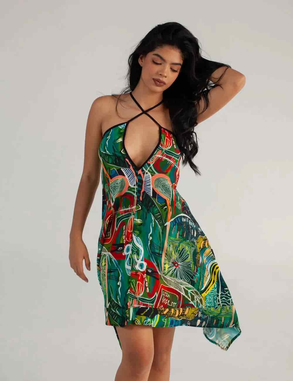 Vestido Tiras cruzadas Yagé multicolor Mujer - miniatura 1