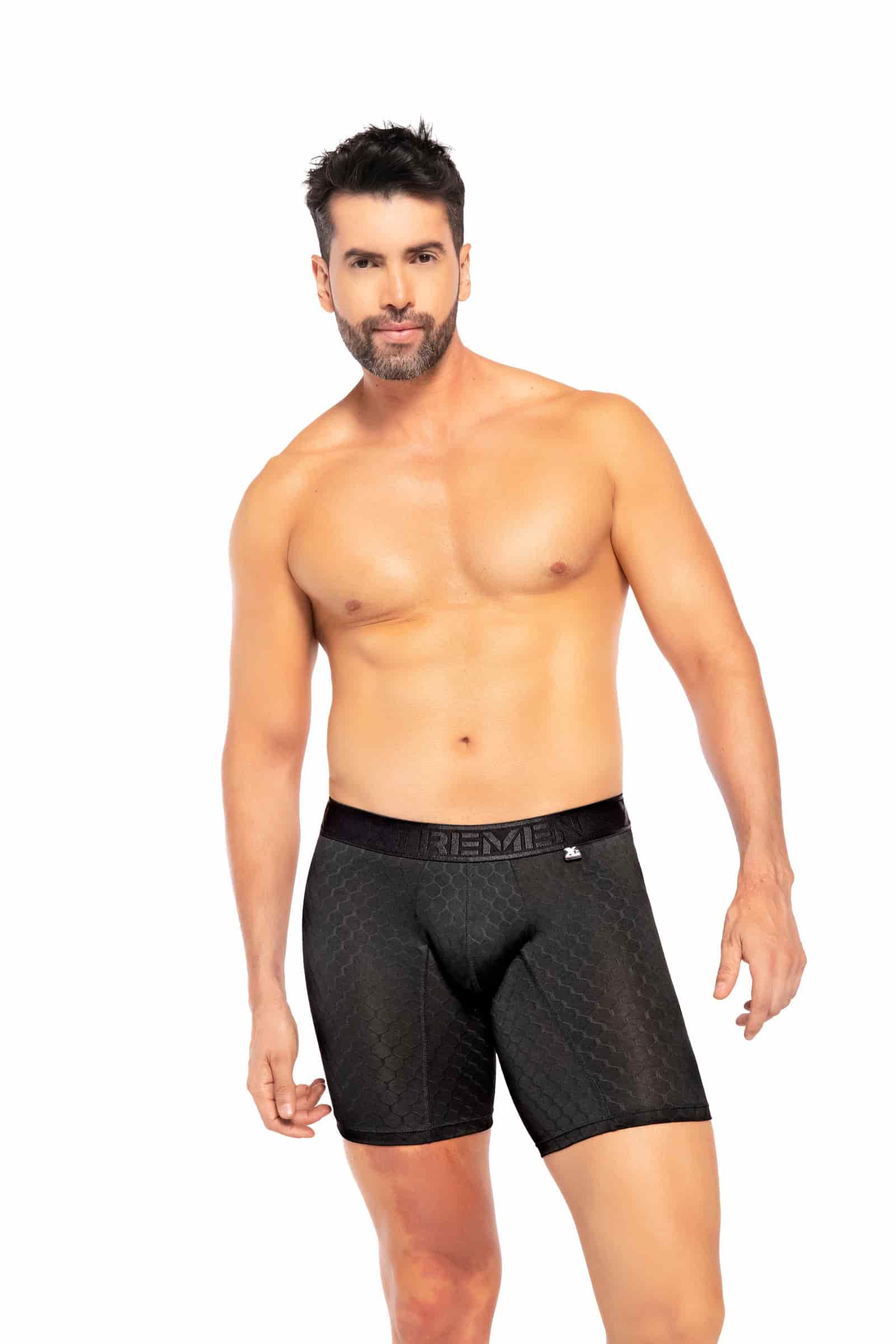 BOXER CLÁSICO LARGO MICROFIBRA JACQUARD COLMENA NEGRO - miniatura 1