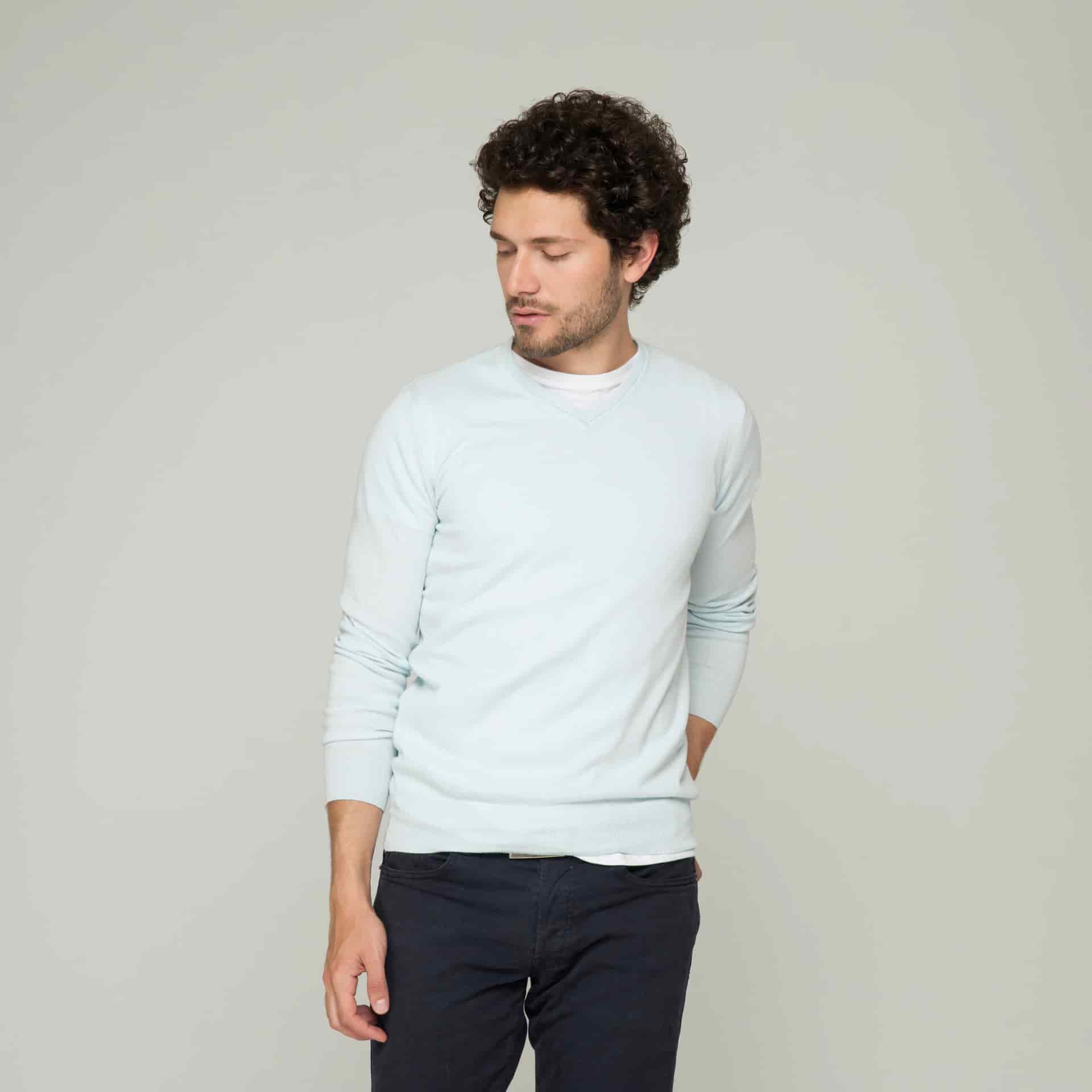 Saco Cuello V Algodón Azul Cielo - miniatura 3