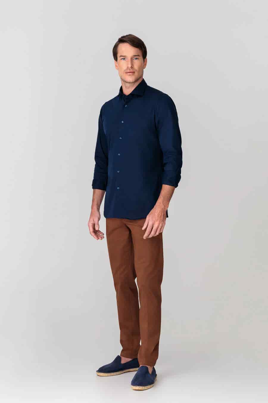 Men's cotton shirt navy jersey - miniatura 1