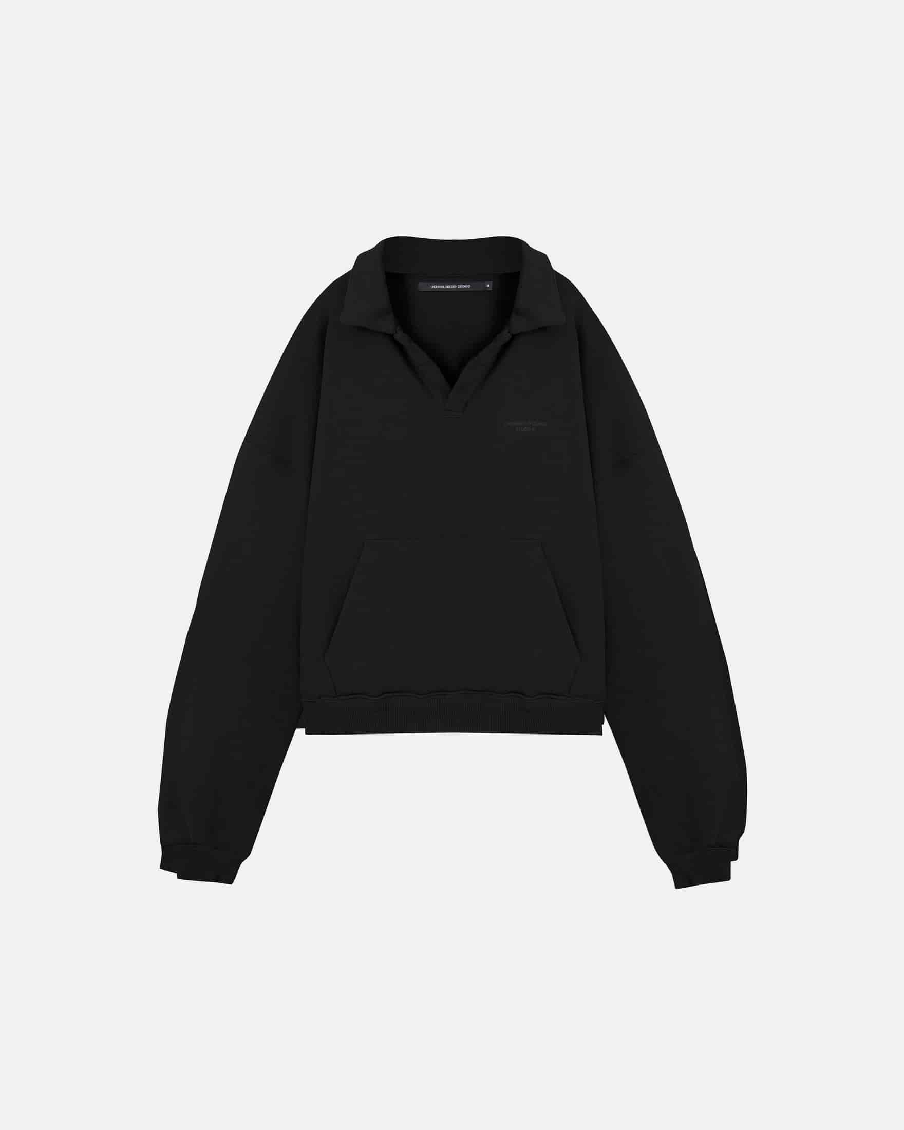 Basics Polo Collar Boxy Fit Hoodie Black - miniatura 1