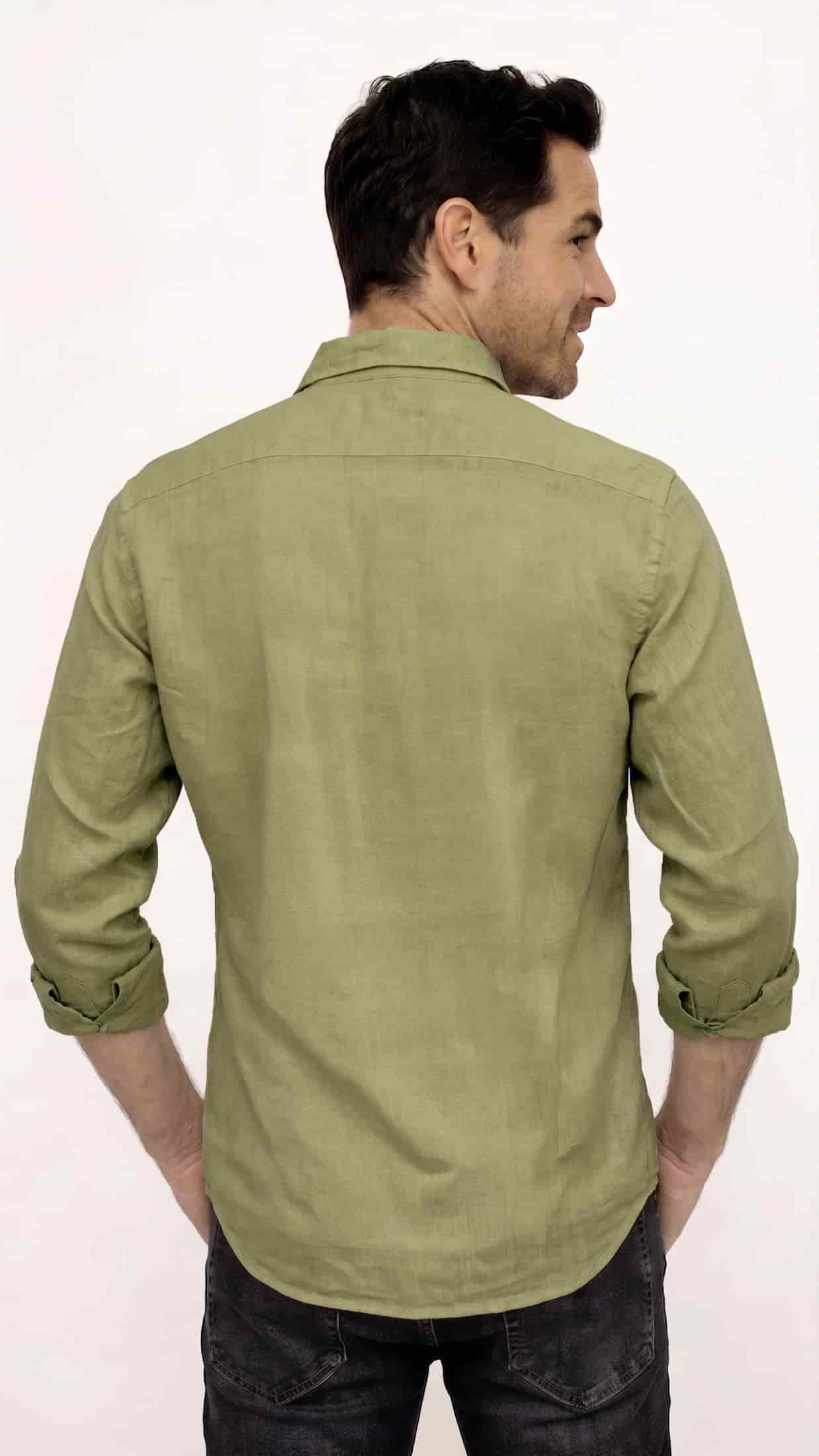 CAMISA LINO MANGA LARGA VERDE PARA HOMBRE - miniatura 2
